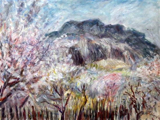 Janus Halapy (Hungarian, 1893-1961) Landscape with mountain in the distance, 24 x 32in.